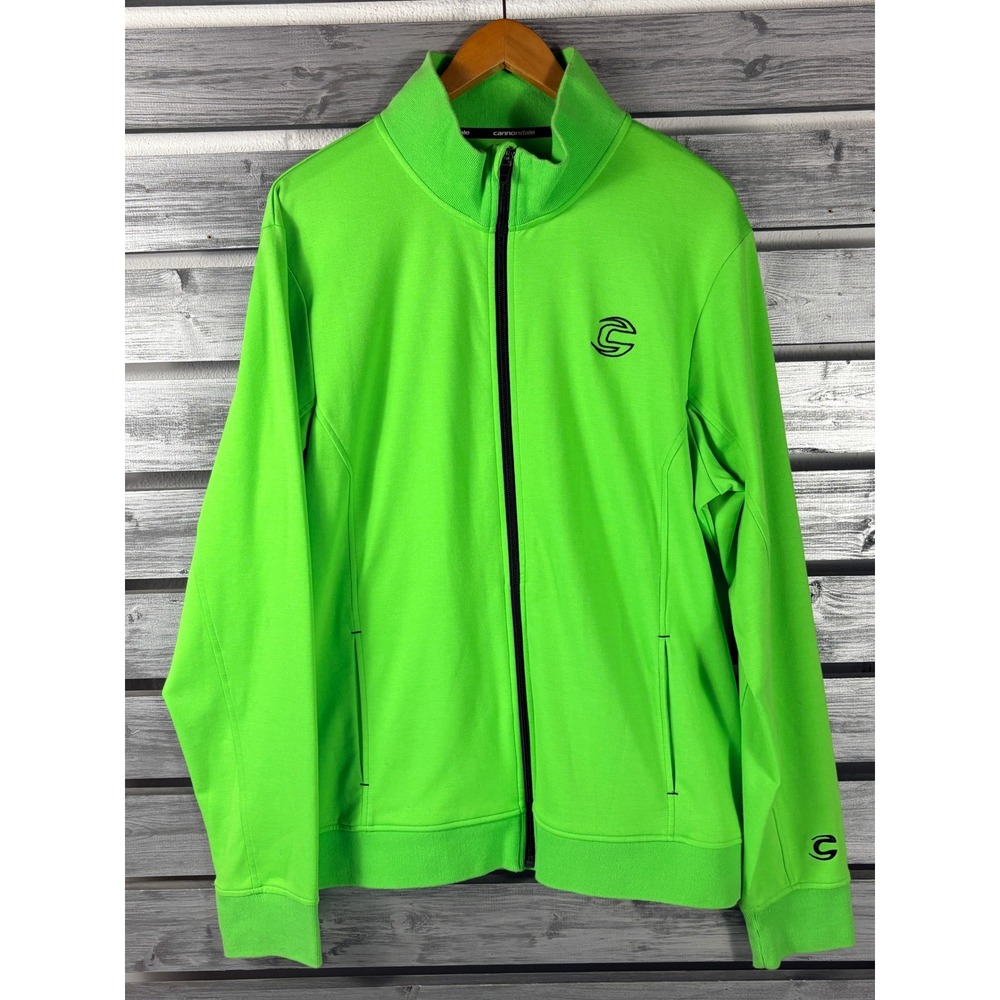 Cannondale Mens 2XL Neon Green Full Zip Cycling Track Jacket Sweatshirt Sweater